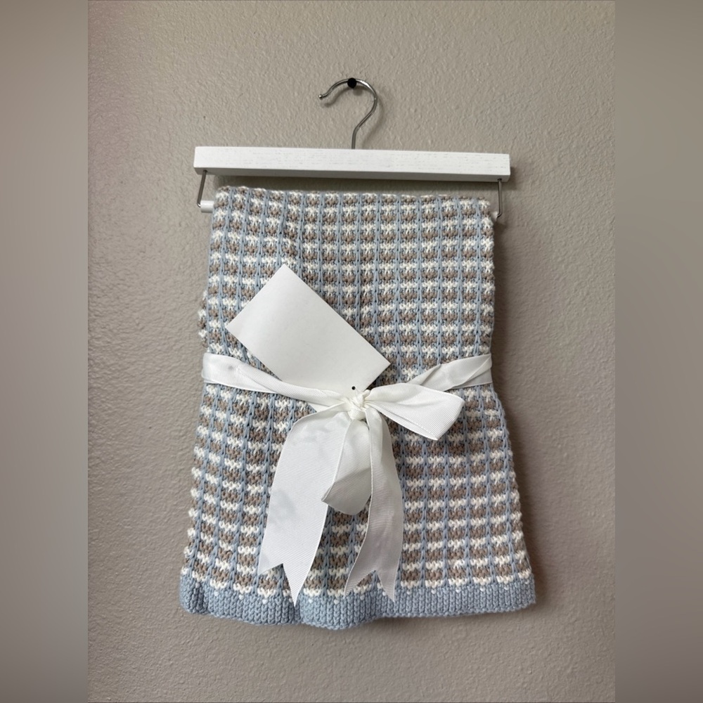 Manhattan kids blanket knitted Baby Afghan Blue/White/Tan